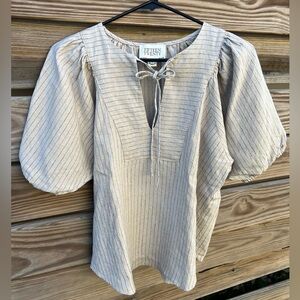FIFTEEN TWENTY 100% Linen Women’s Pinstripe Short Sleeve Pullover Top Size S